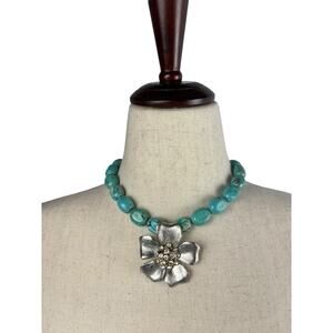 Codi Silver Turquoise Stone Rhinestone Large Pendant Western Toggle Necklace